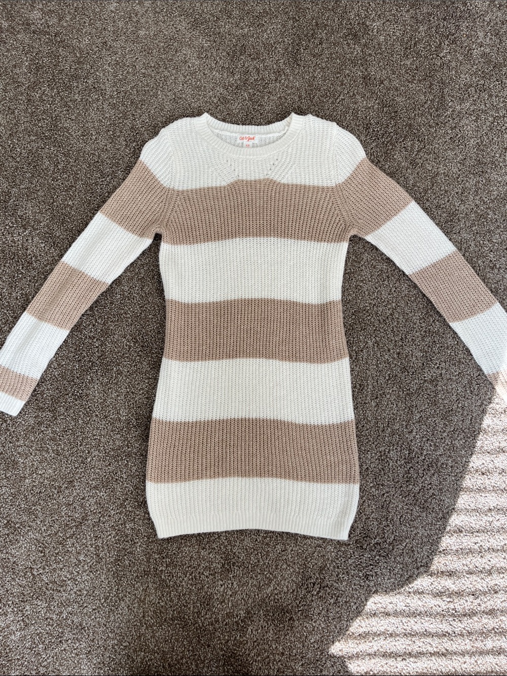 Cat & Jack Cream and Tan Striped Crewneck Sweater Dress